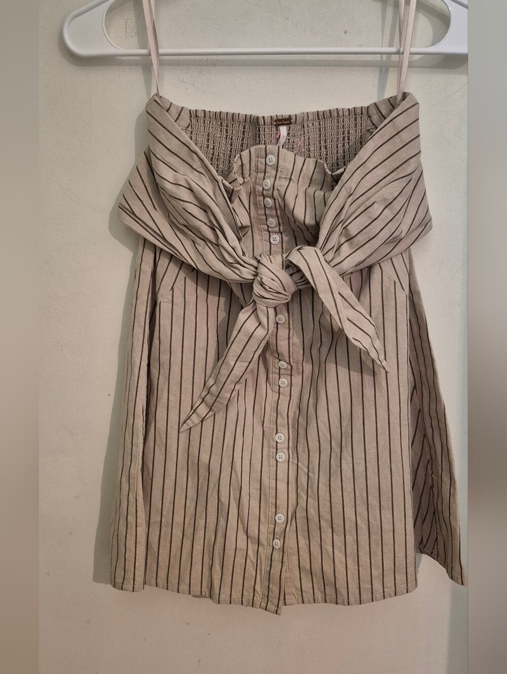 Free People Beige a Striped Smocked Bow Strapless Top Sz.XS